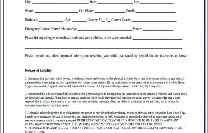 Yoga Waiver Form Template Australia