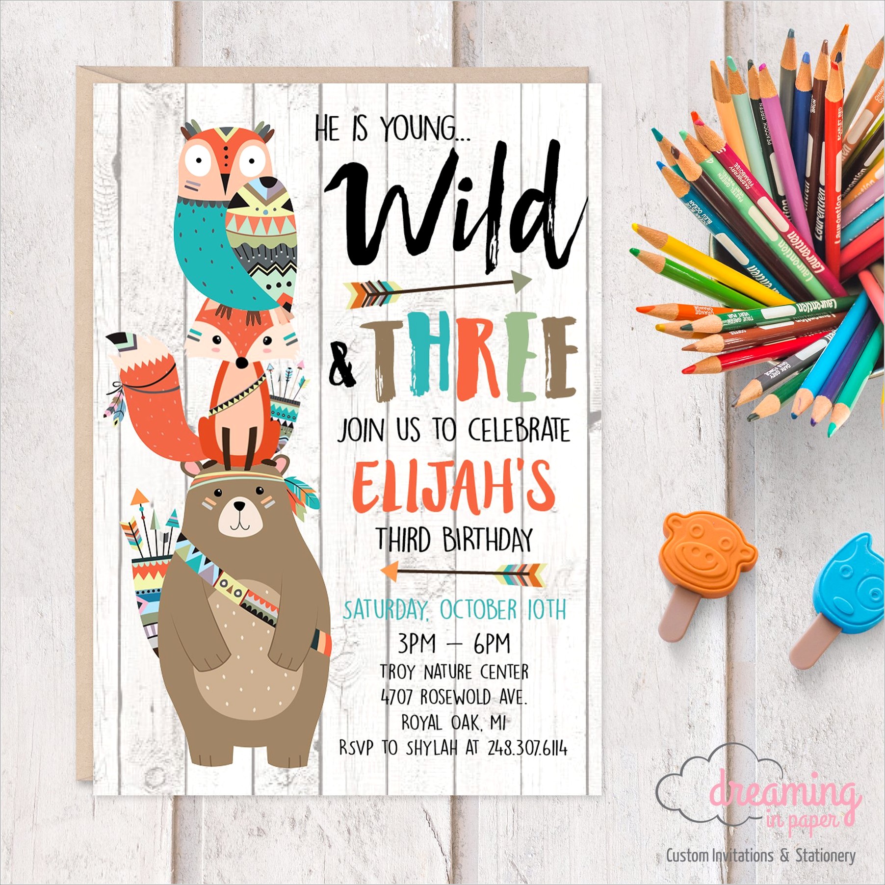 Young Wild And Three Invitation Template