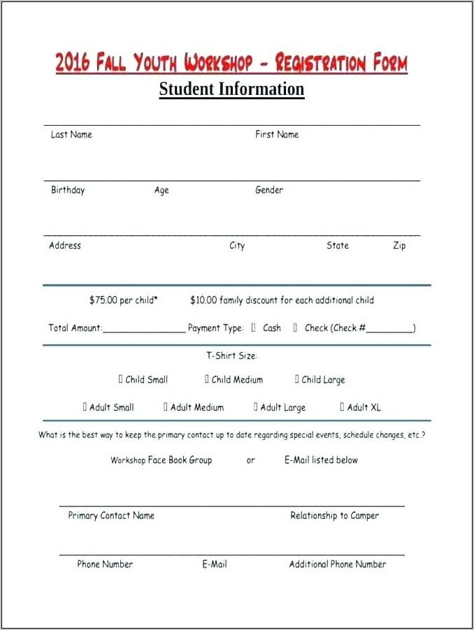 Youth Football Camp Registration Form Template