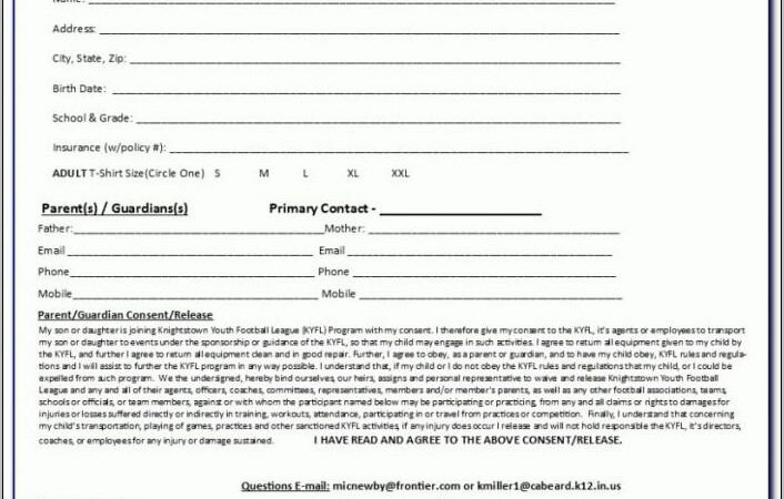 Youth Football Registration Form Template