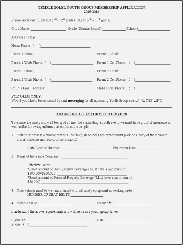 Youth Group Registration Form Template