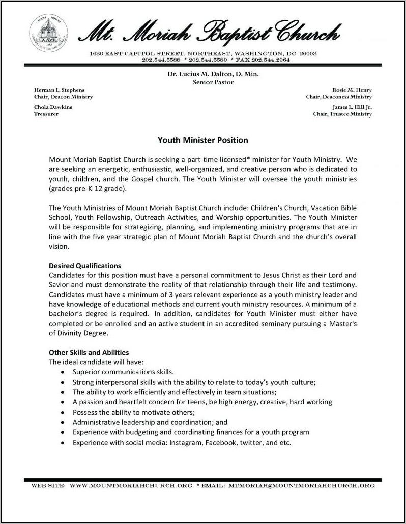 Youth Pastor Resume Template