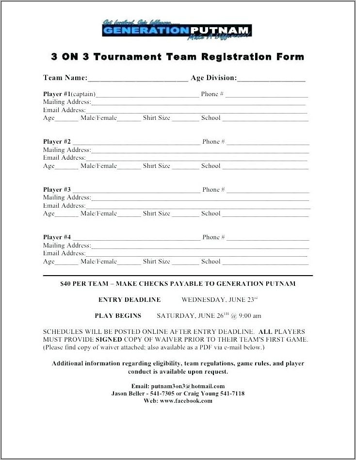 Youth Registration Form Template Word