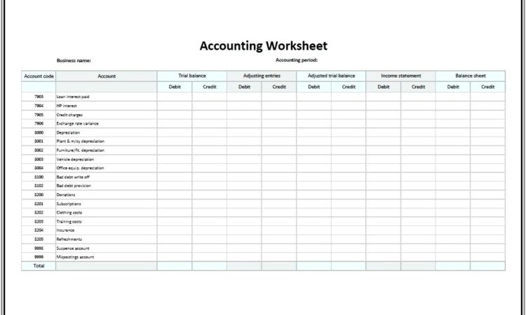 10 Column Accounting Worksheet Excel Template