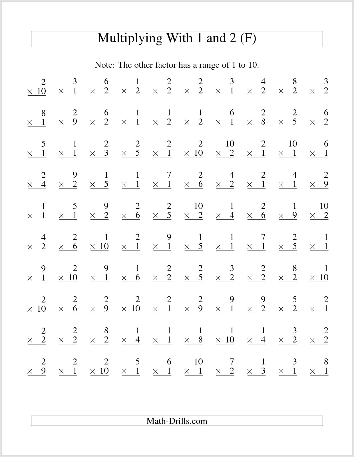 100 Times Table Problems