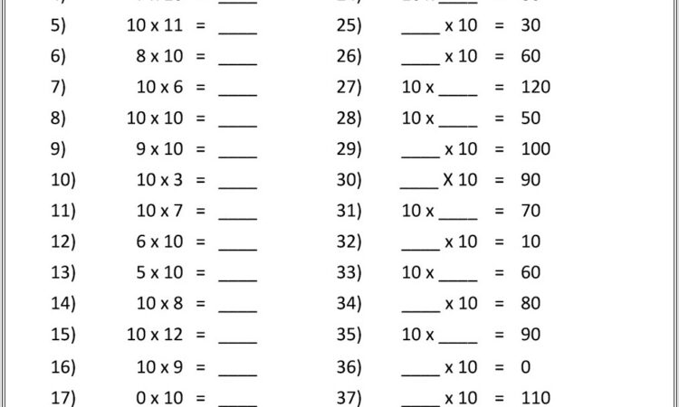 100 Times Table Questions Worksheet