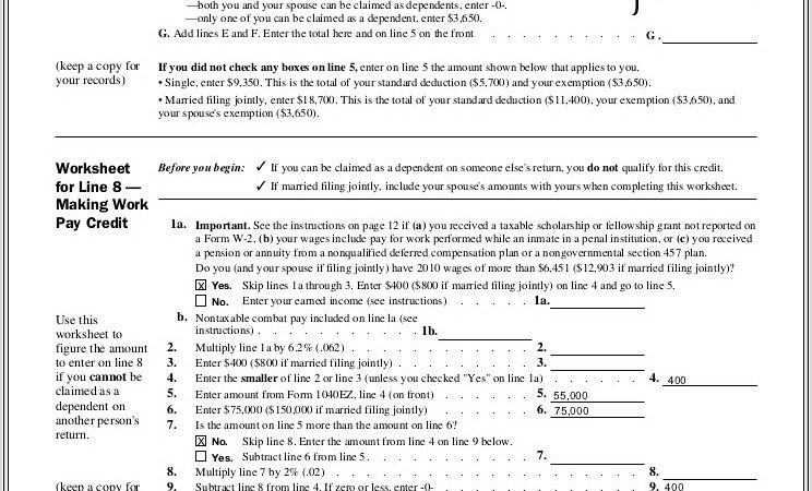 1040ez Worksheet For Line 5