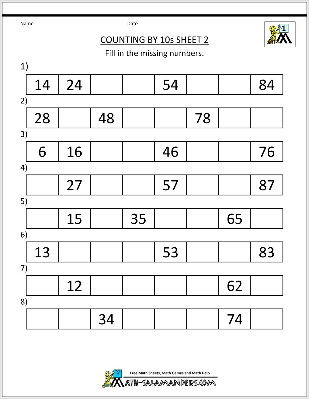 1st Grade Math Worksheets Number Order