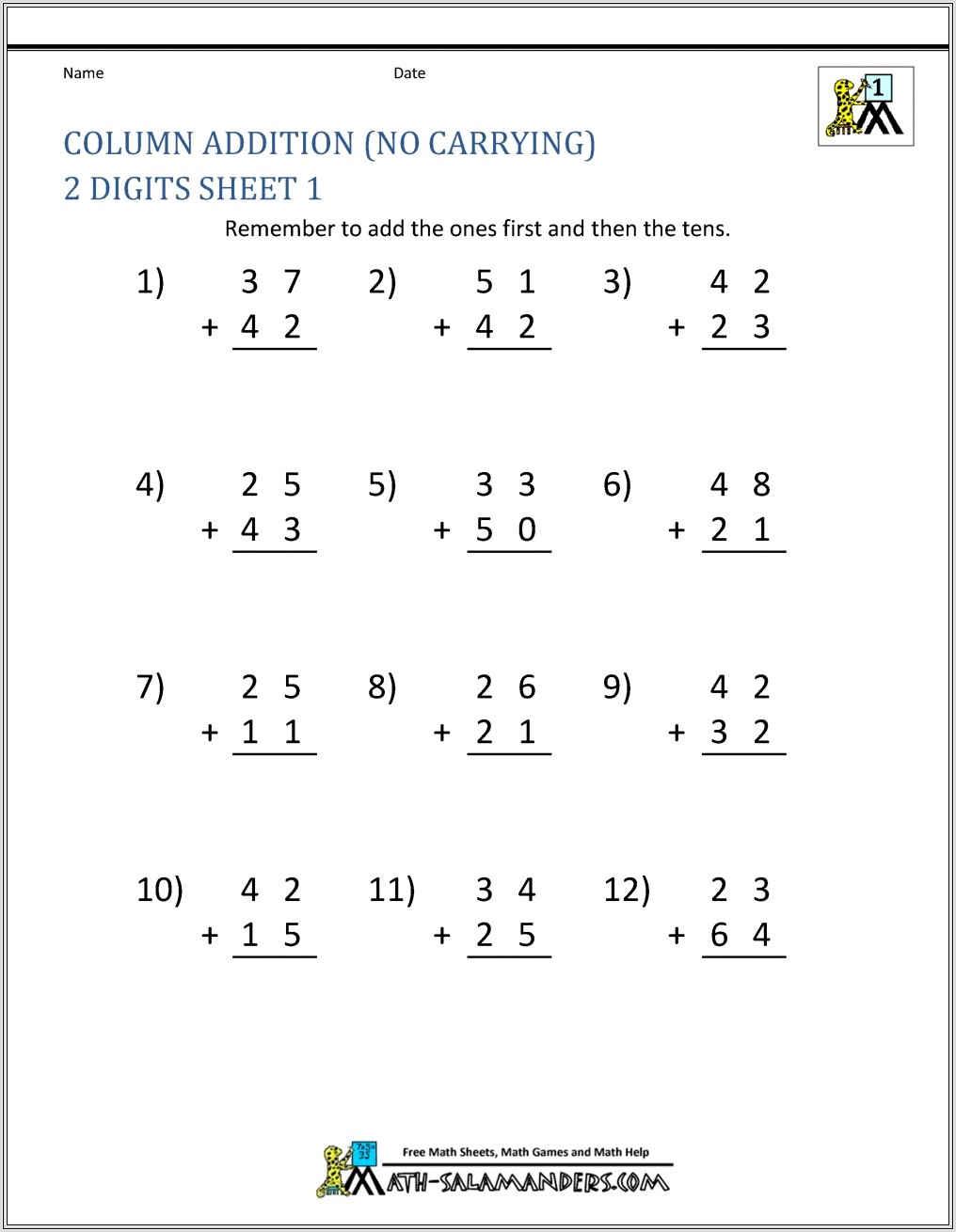 2 Grade Addition Worksheet