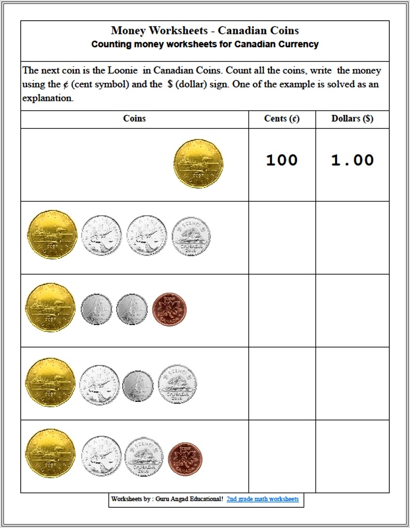 2 Grade Math Worksheets With Money