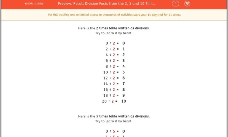 2 Times Division Worksheet