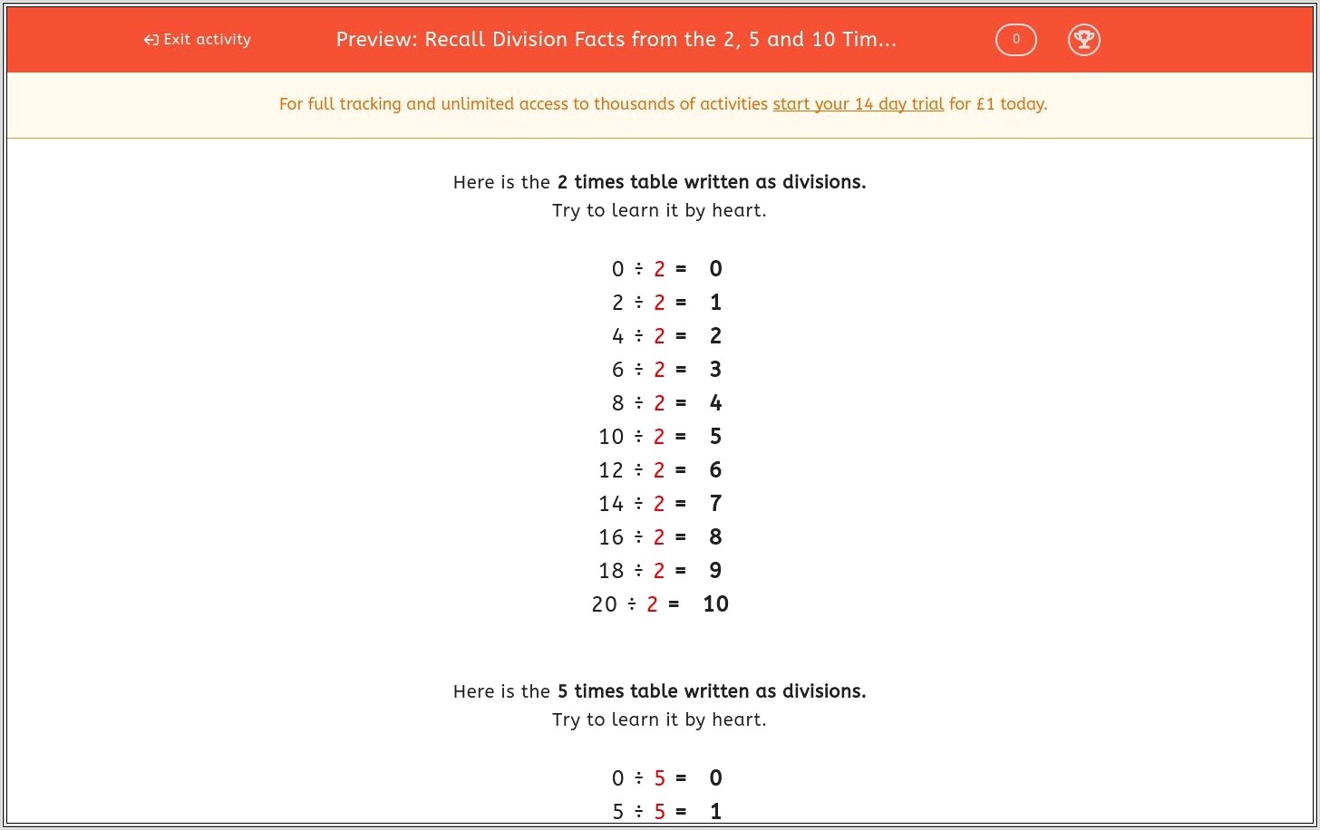 2 Times Division Worksheet