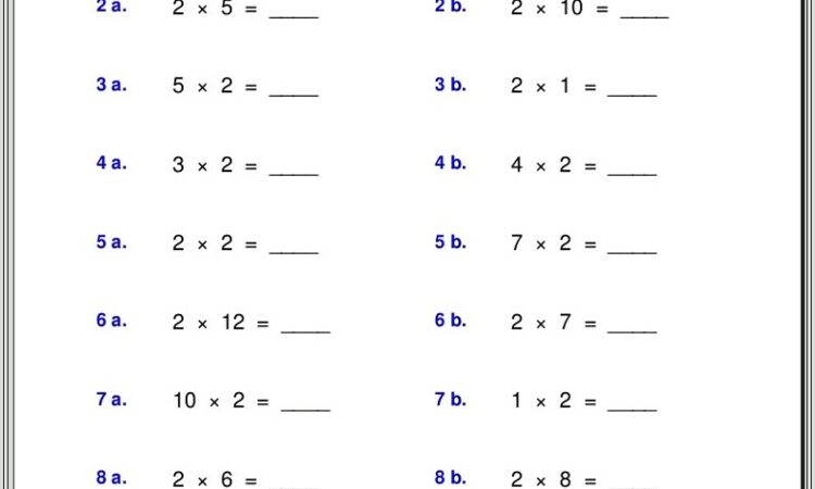 2 Times Table Free Worksheets