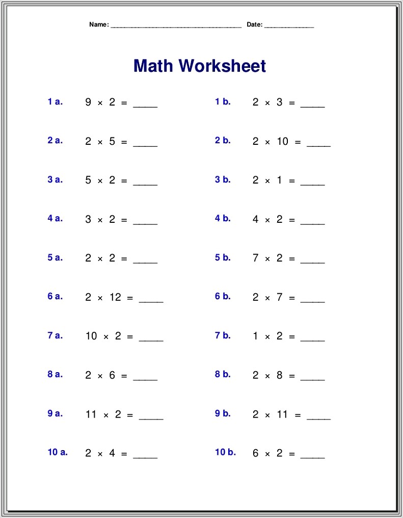 2 Times Table Free Worksheets