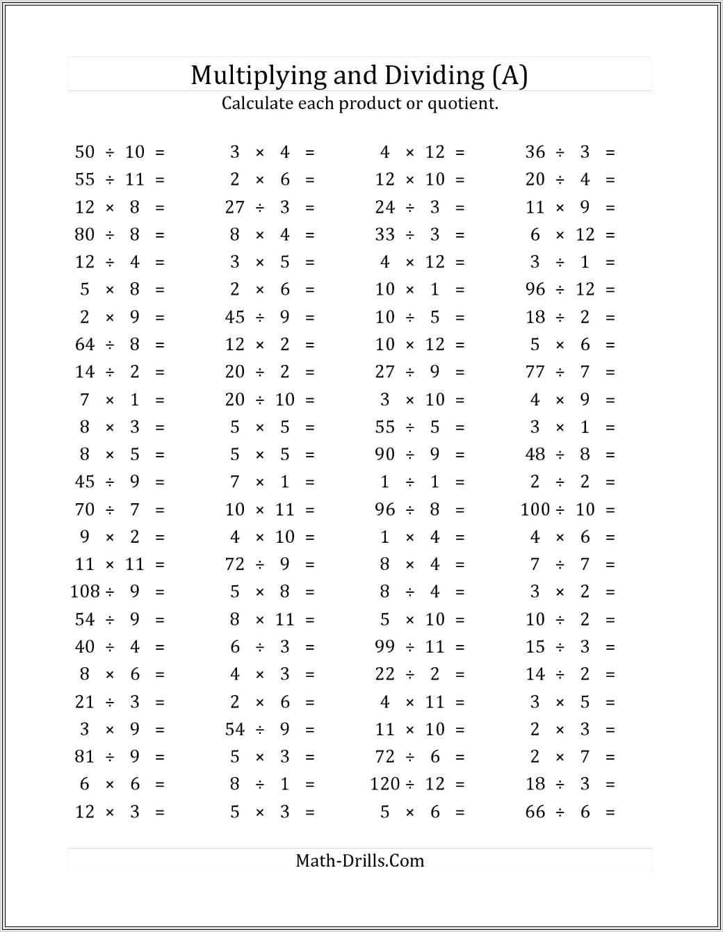 2 Times Table Multiplication And Division Worksheet