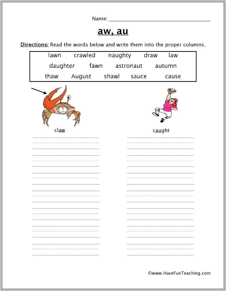 2nd Grade Diphthongs Worksheets