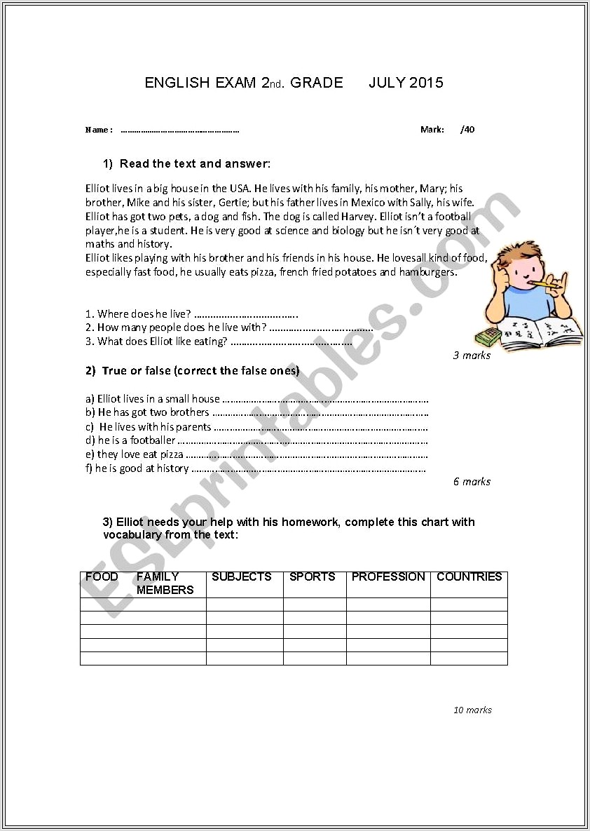 2nd Grade Esl Worksheet