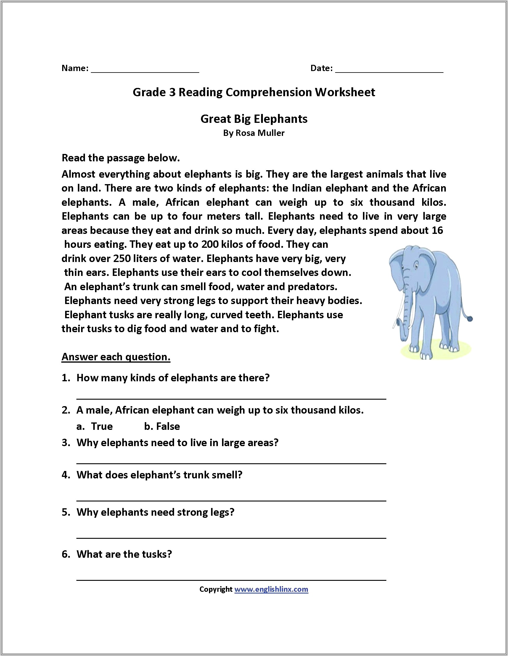2nd Grade Reading Comprehension Worksheets To Print