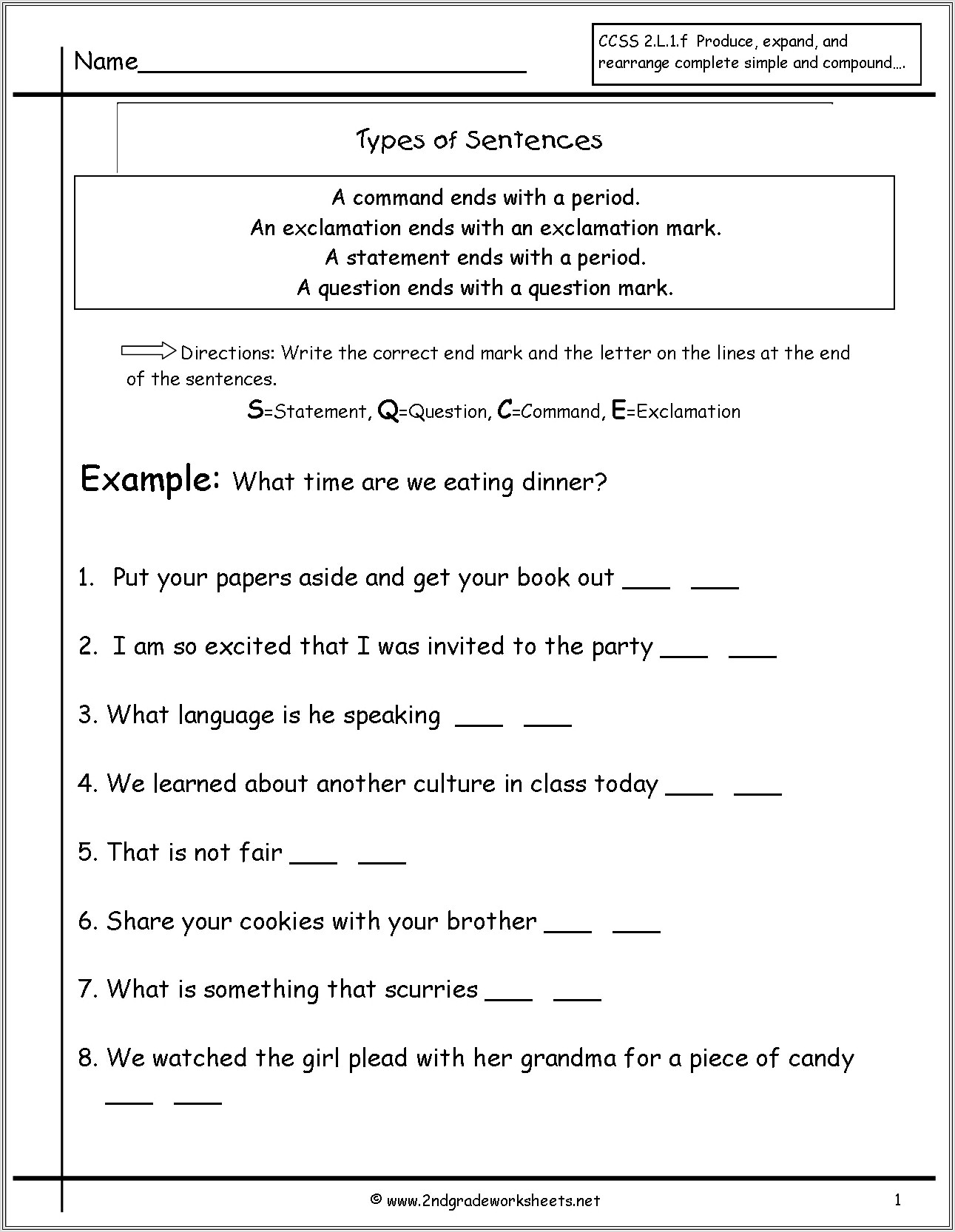 2nd Grade Statements And Questions Worksheet