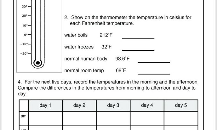 2nd Grade Thermometer Worksheet