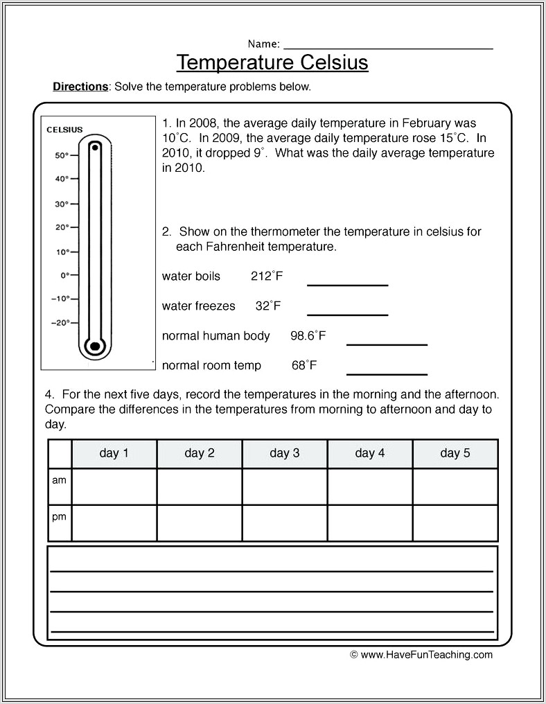 2nd Grade Thermometer Worksheet