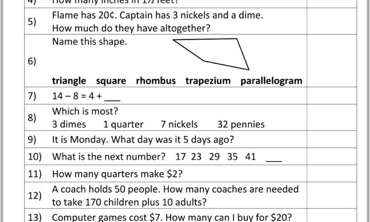 2nd Grade Worksheet Math