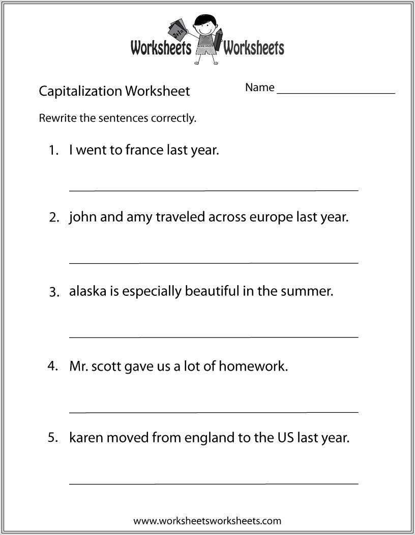 2nd Grade Worksheet On Capitalization
