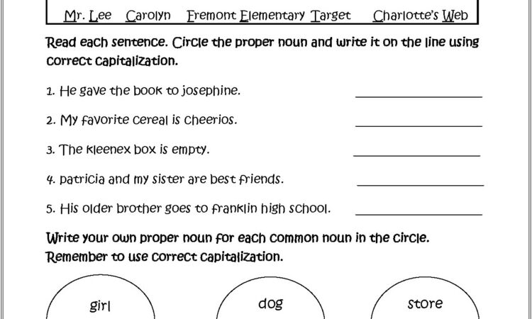 2nd Grade Worksheet On Proper Nouns