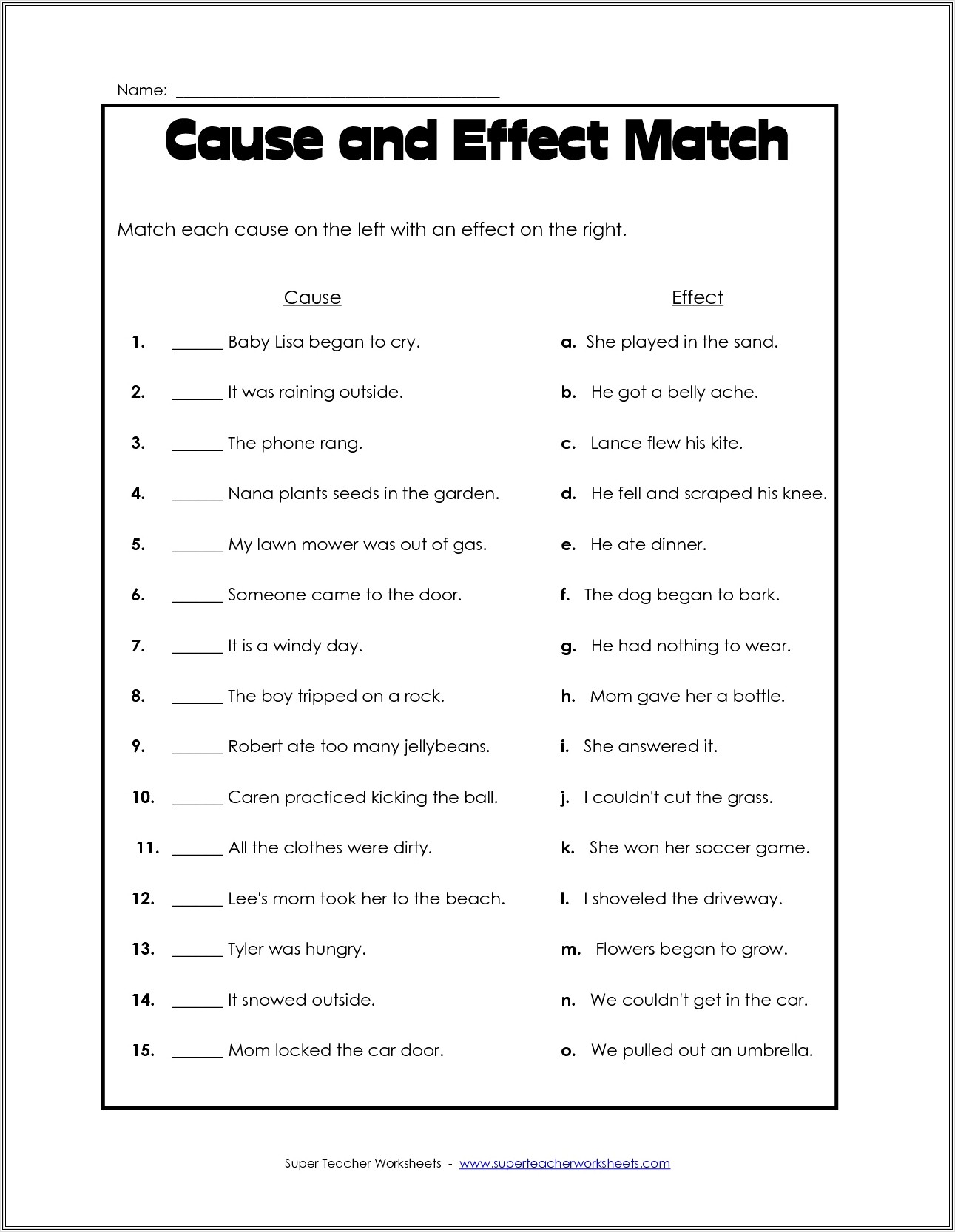 2nd Grade Worksheets Cause And Effect