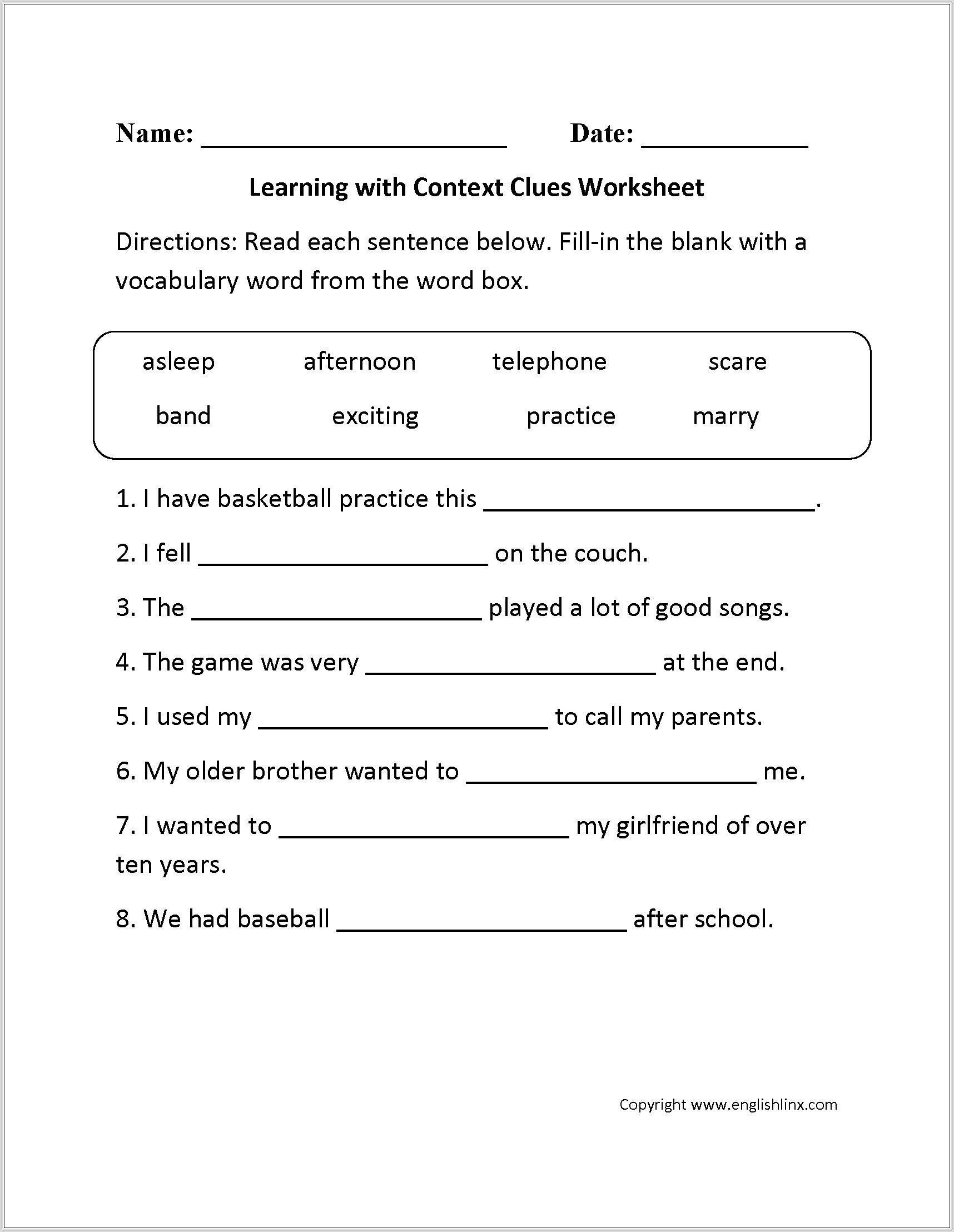 2nd Grade Worksheets Context Clues