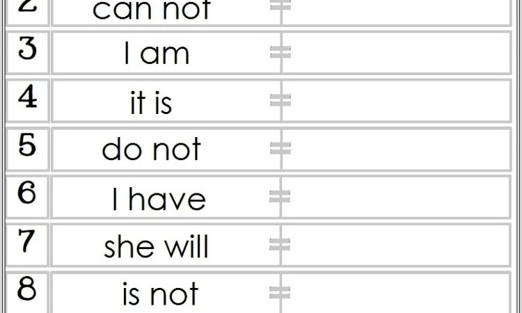 2nd Grade Worksheets Contractions