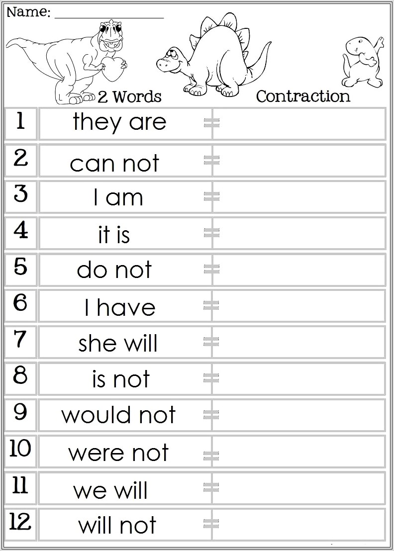 2nd Grade Worksheets Contractions