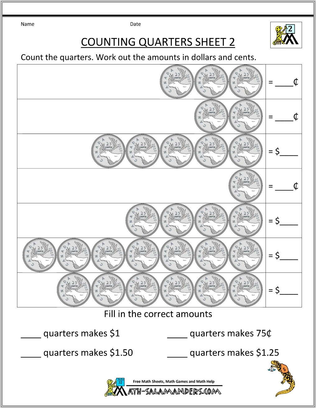 2nd Grade Worksheets Counting Money
