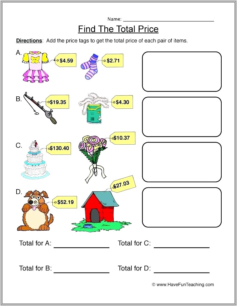 2nd Grade Worksheets For Counting Money