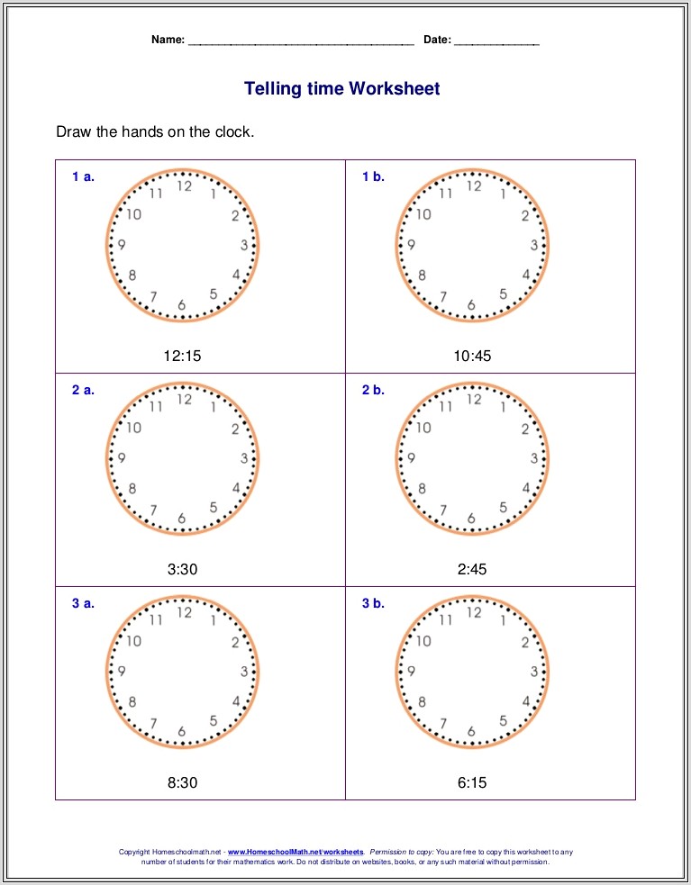 2nd Grade Worksheets For Telling Time