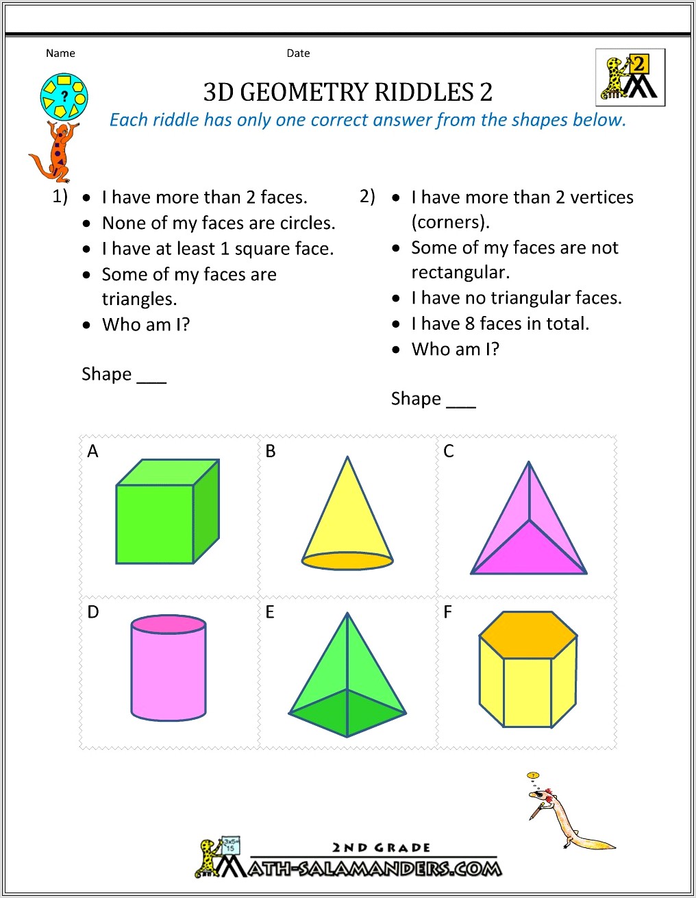 2nd Grade Worksheets Geometry