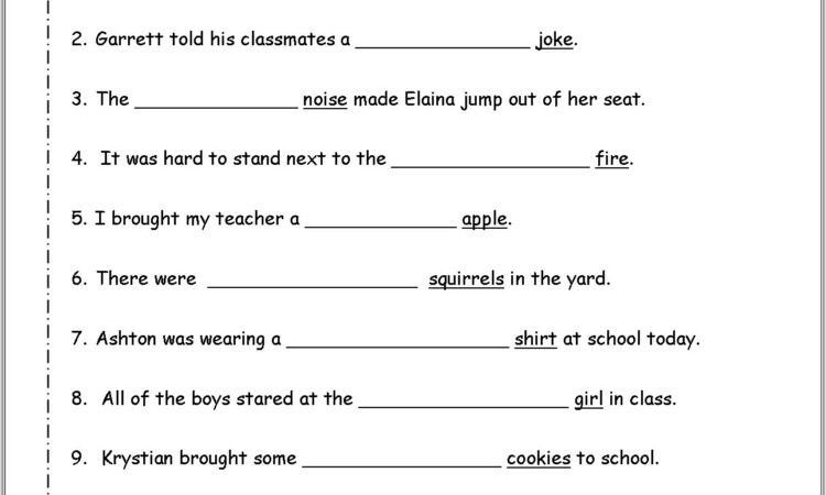 2nd Grade Worksheets Net Adjectives