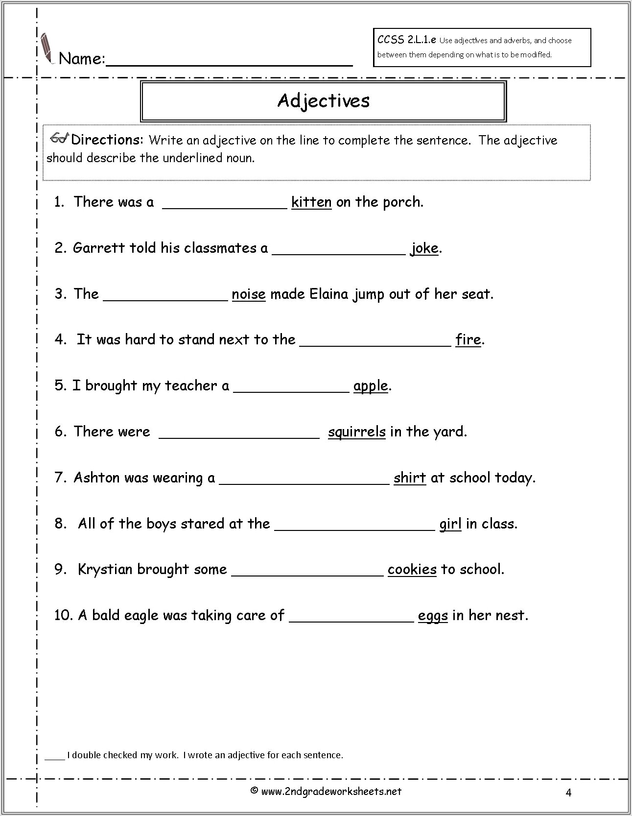 2nd Grade Worksheets Net Adjectives