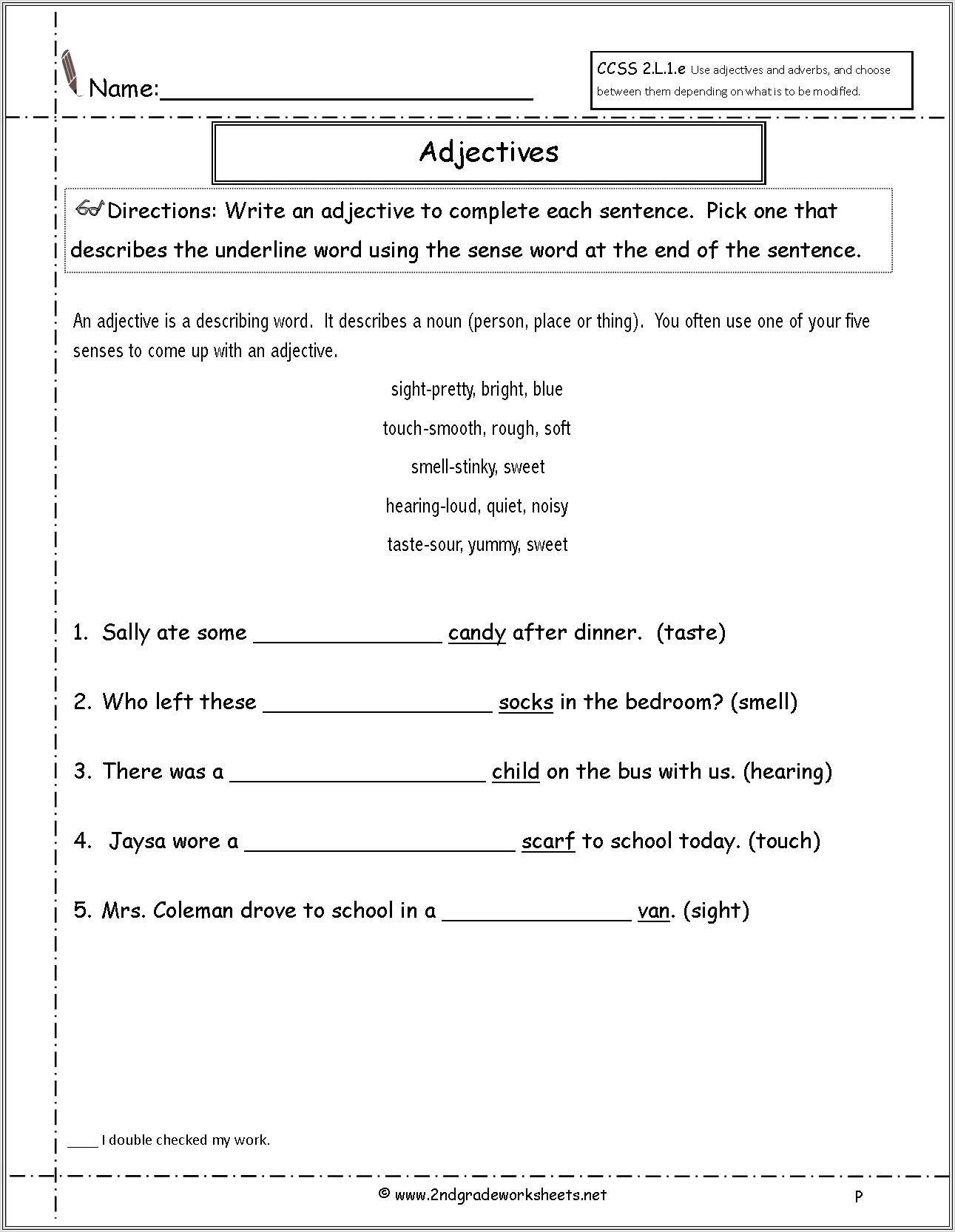 2nd Grade Worksheets On Adjectives