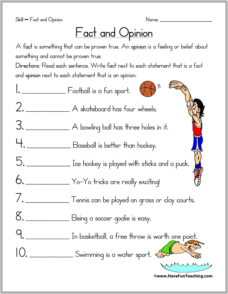 2nd Grade Worksheets On Fact And Opinion