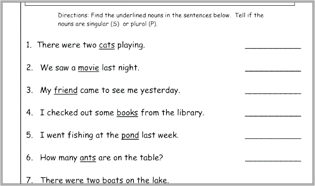 2nd Grade Worksheets Singular And Plural Nouns