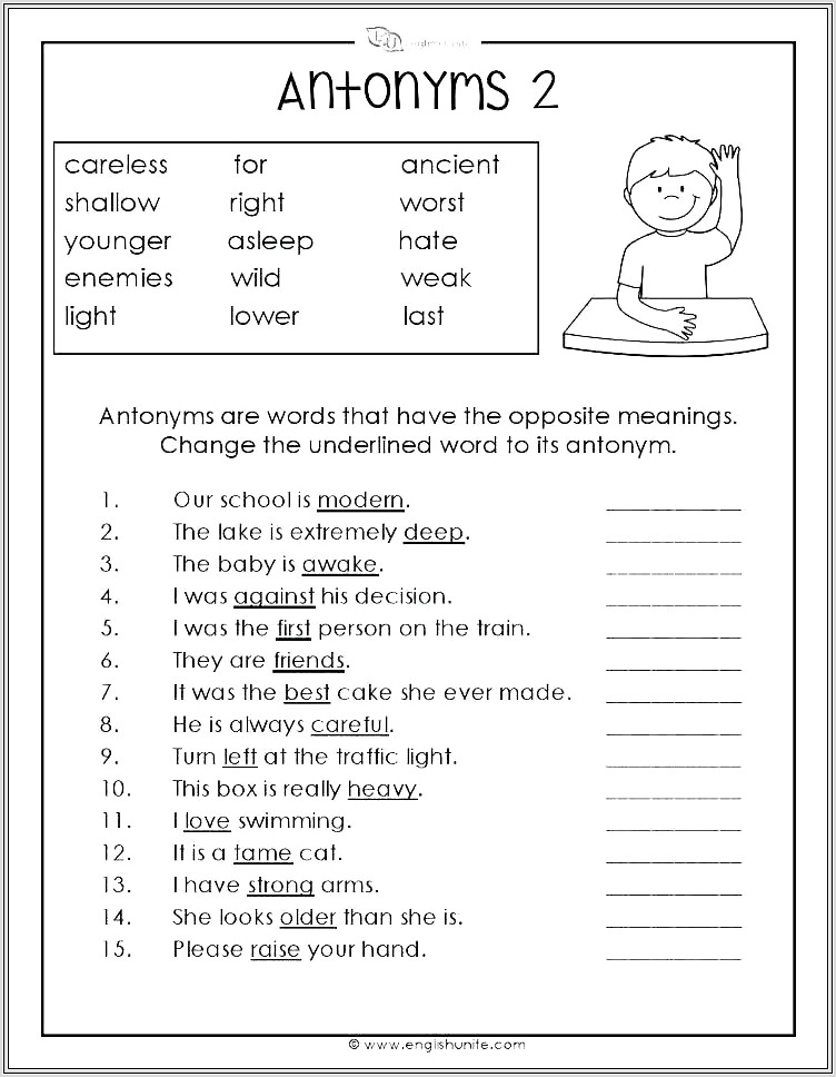 2nd Grade Worksheets Synonyms And Antonyms