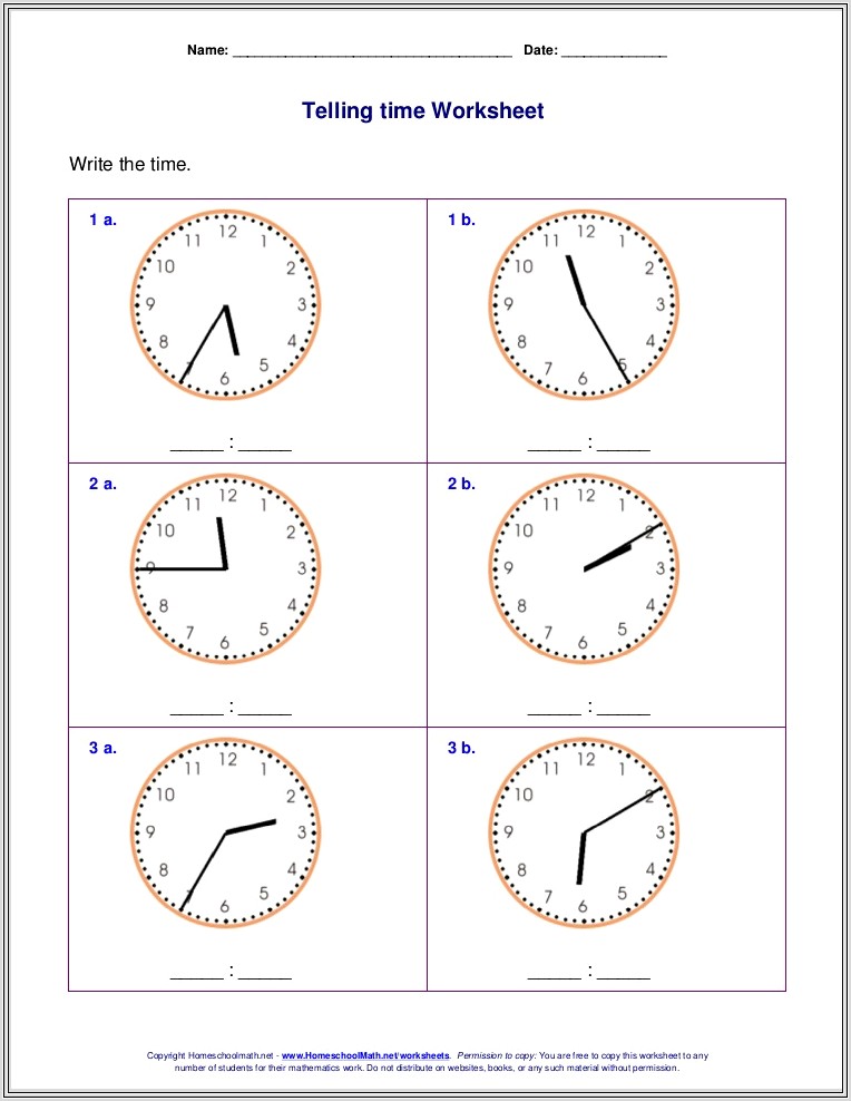 2nd Grade Worksheets Telling Time