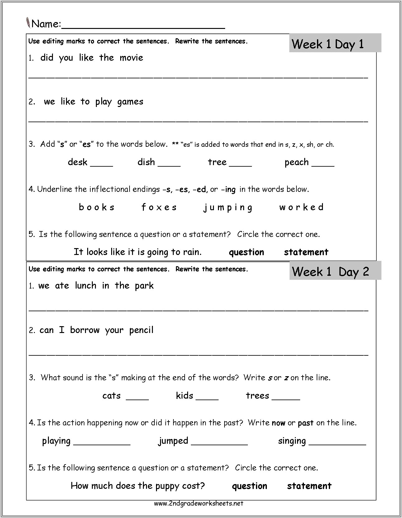 2nd Grade Worksheetsorg