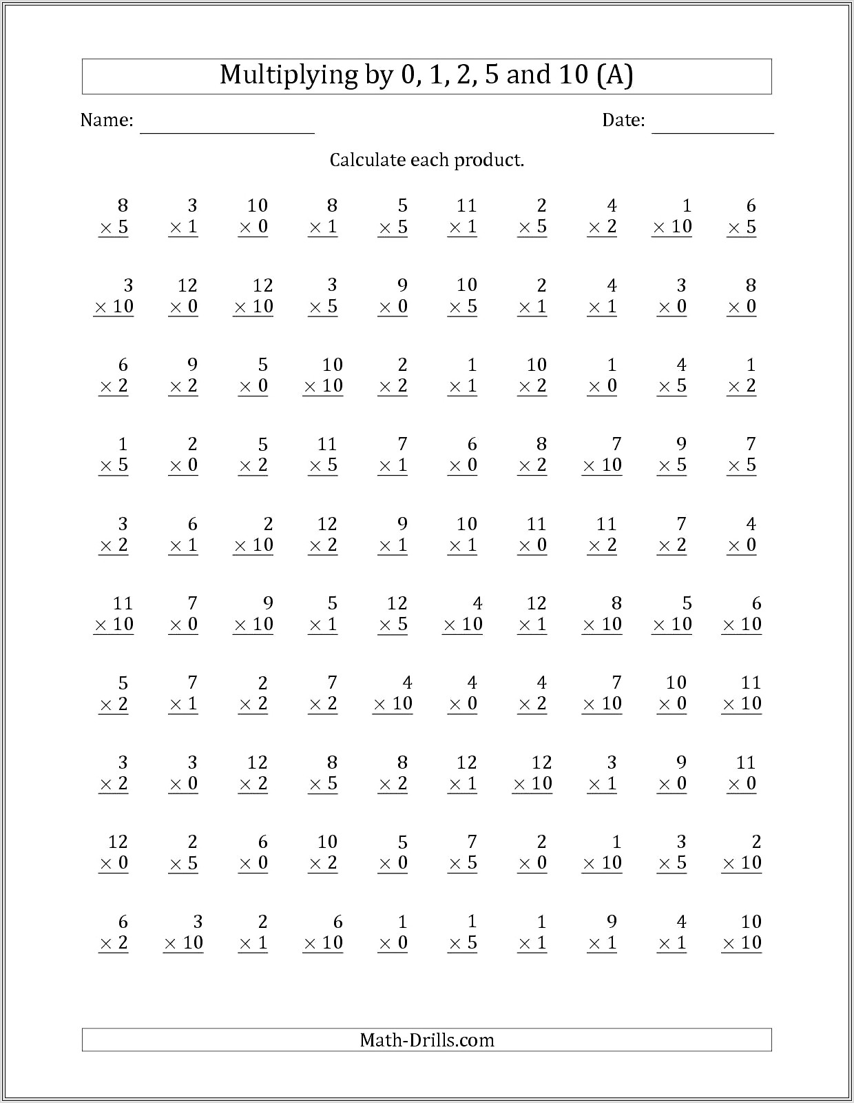 3 Times Table Test Worksheet