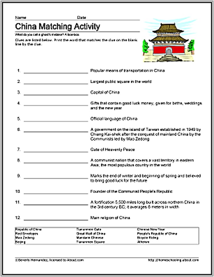 3rd Grade China Worksheet