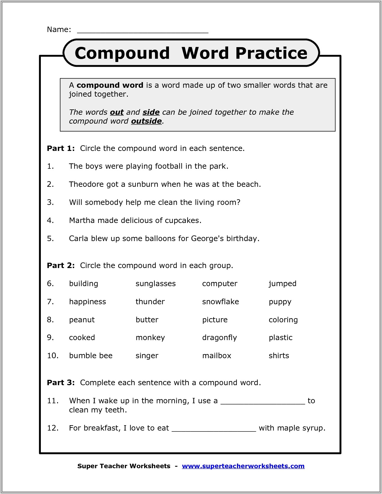 3rd Grade Compound Word Worksheets
