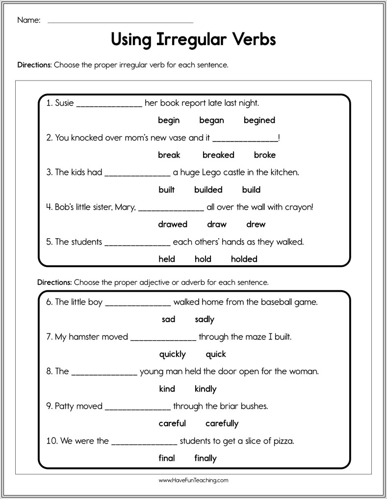 3rd Grade English Verb Worksheets