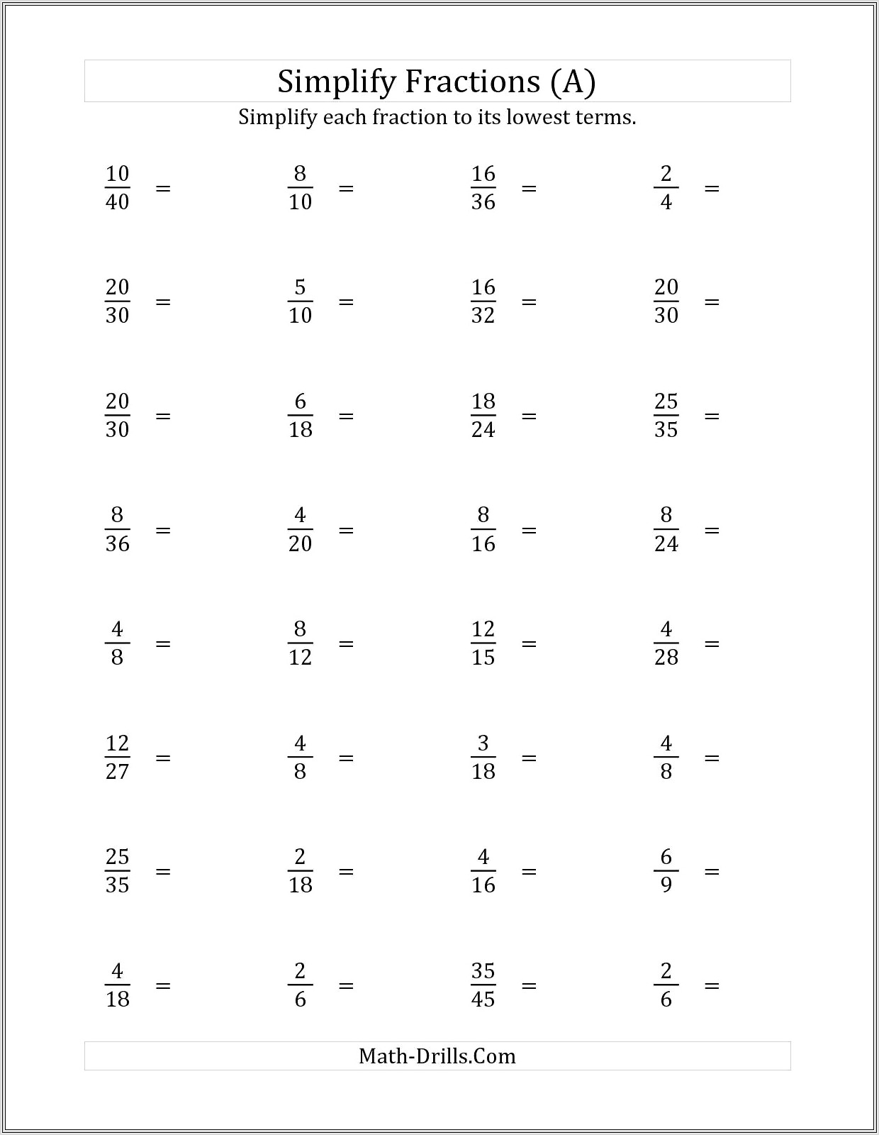 3rd Grade Fraction Printable Worksheets