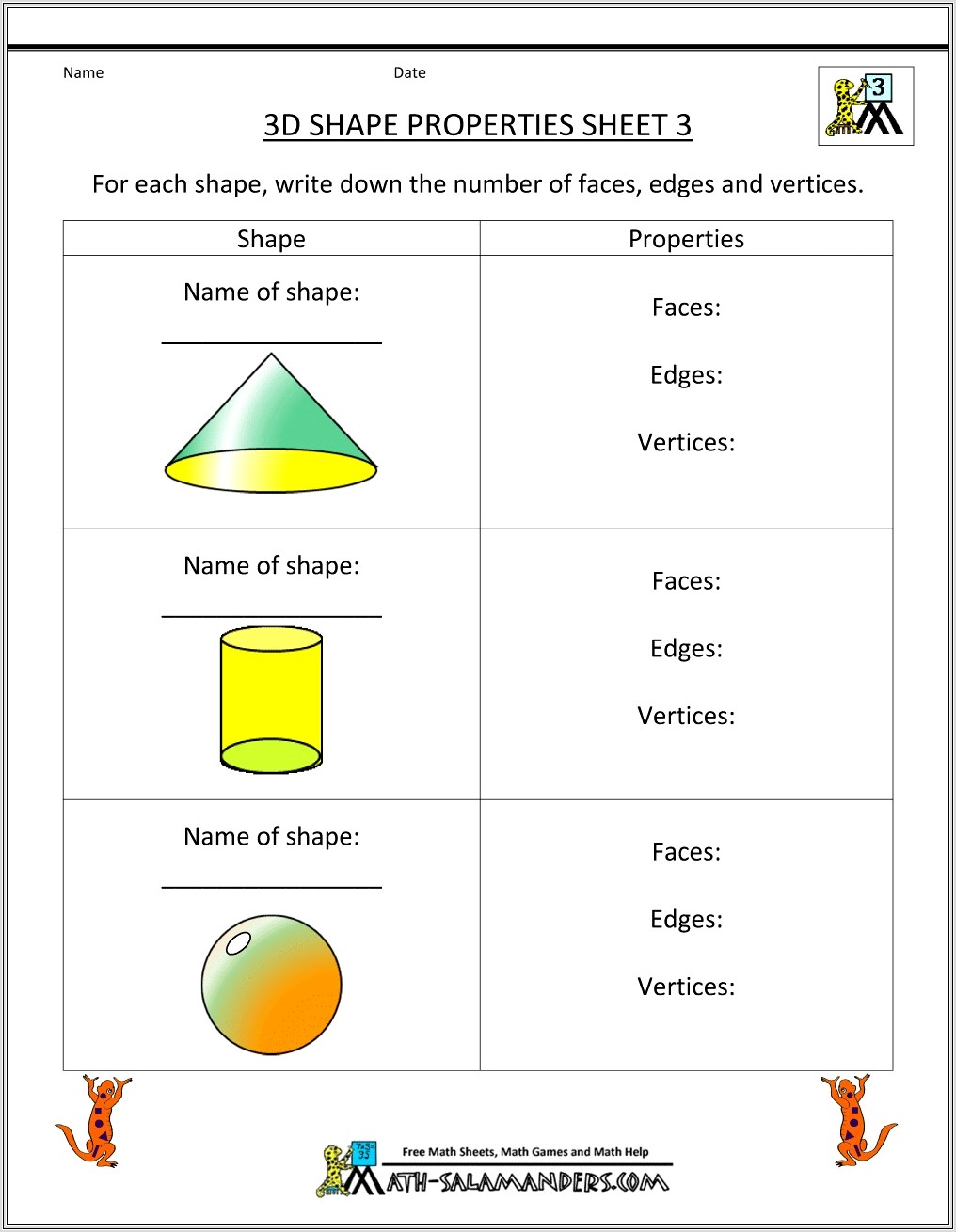 3rd Grade Geometry Worksheets Free